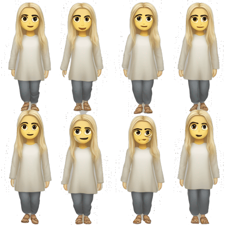 White Blonde girl with long hairs wearing long sleeves shirt kurta top and bare midroff ful size wearing shoes emoji