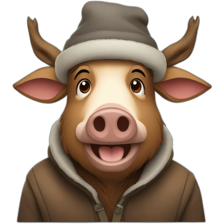 Full face boar with stubble in a winter hat emoji