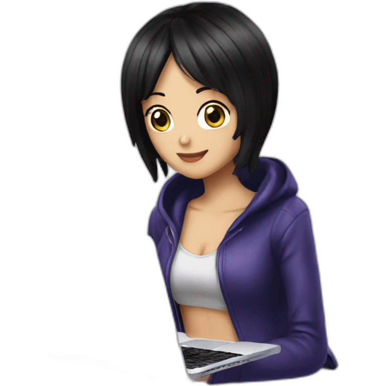 nico robin  with a macbook emoji