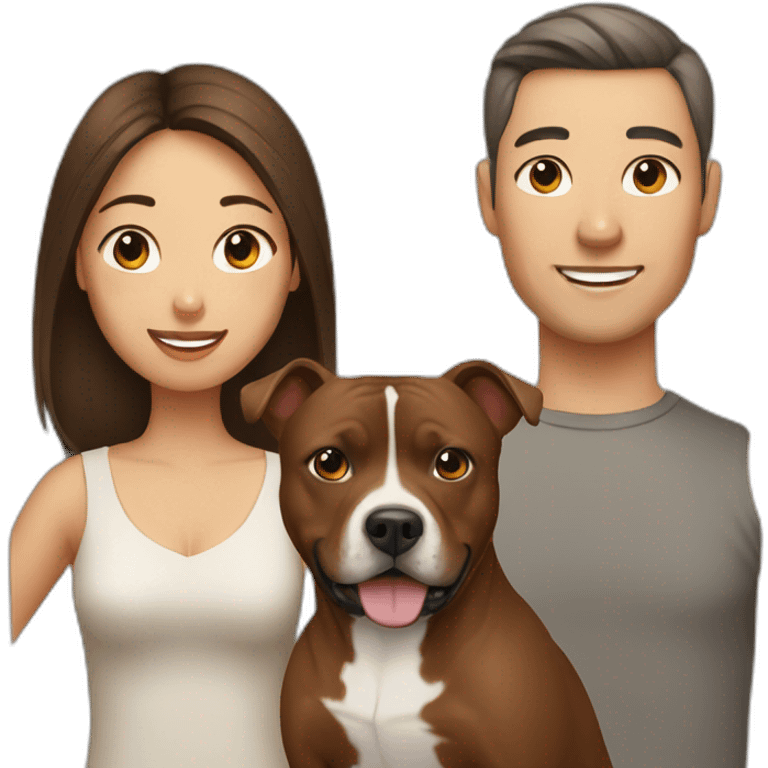 man and Chinese lady with brown Staffordshire terrier dog emoji