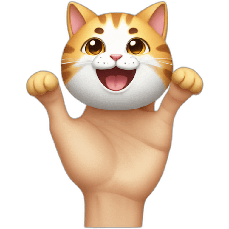 a happy cat holding his one hand only cute and look like anime face require emoji