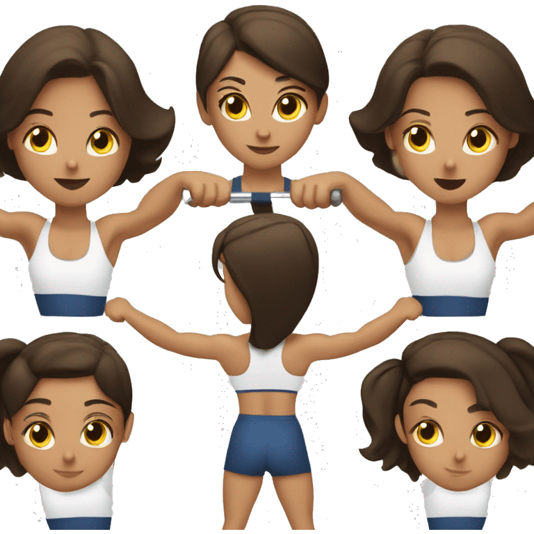 Three strong brunette girls weightlifting with barbell emoji