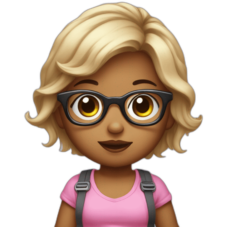 A baby girl with glasses and an insulin pump emoji