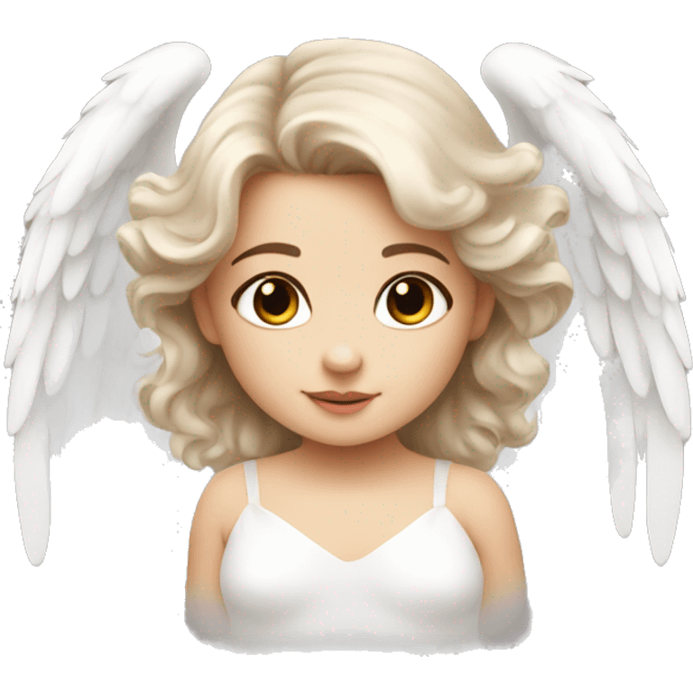 beautiful white baby angel with wings long brown hair eyelashes emoji