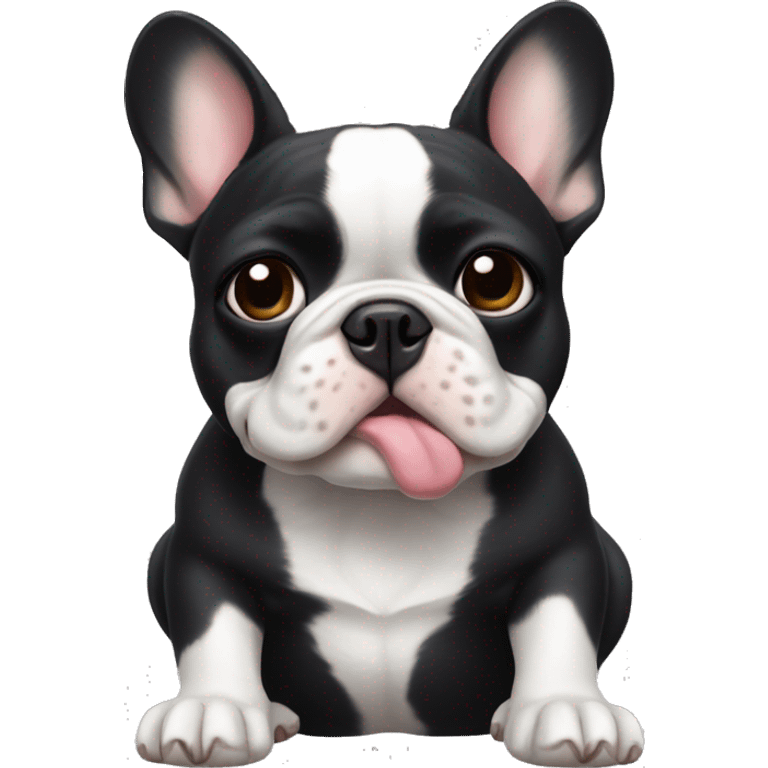 French bulldog, black fur, a little white spot om tur middle of the chest, blow a kiss emoji