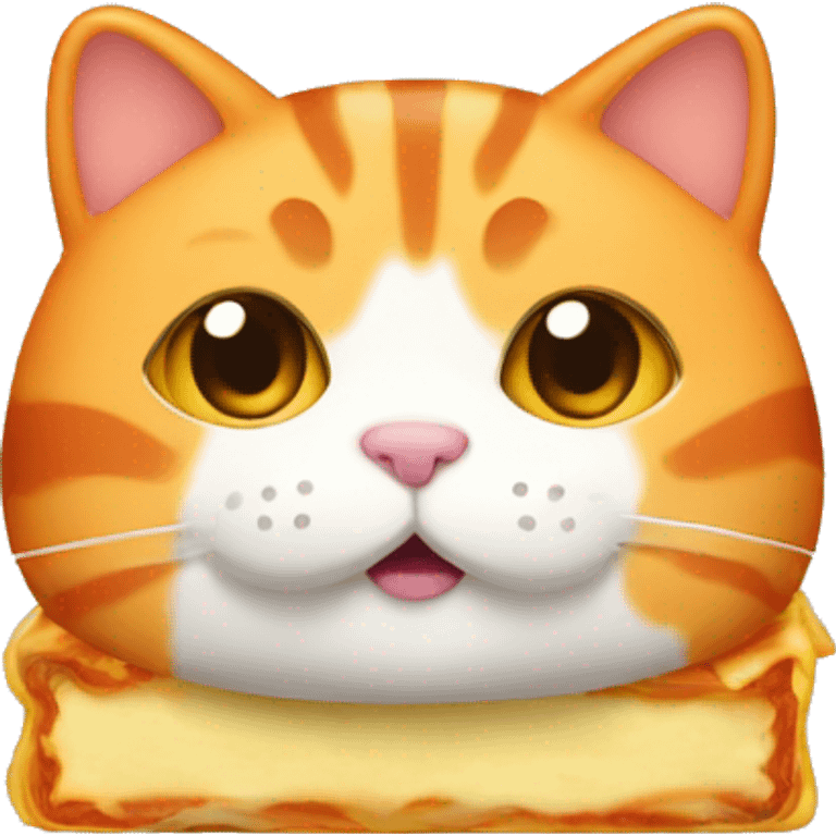 A chubby orange cat with lasagna emoji