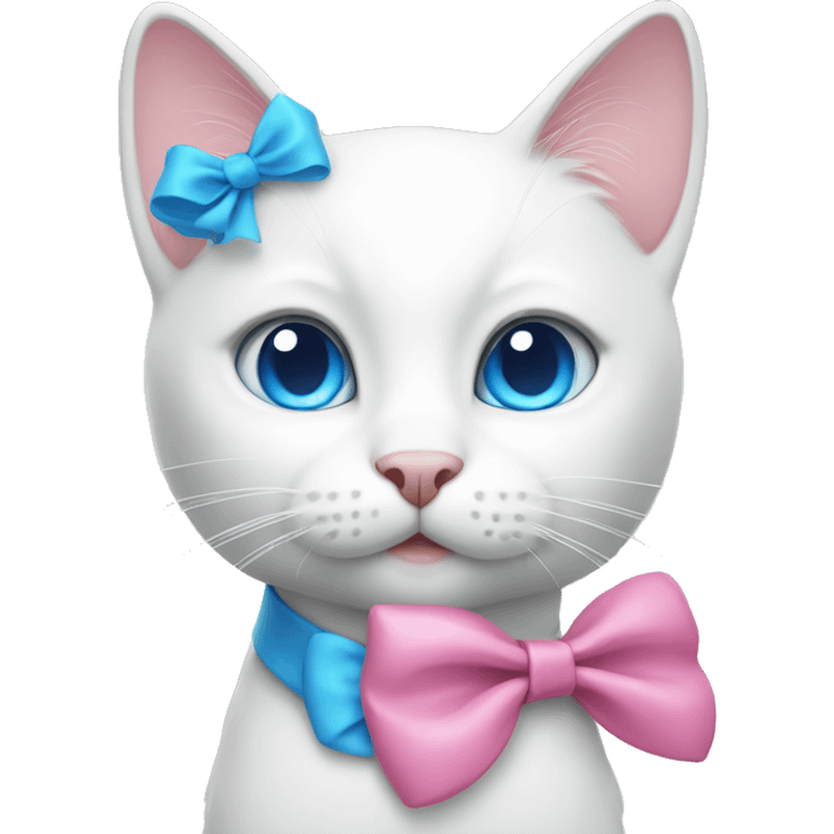 white cat with a pink bow and blue eyes emoji