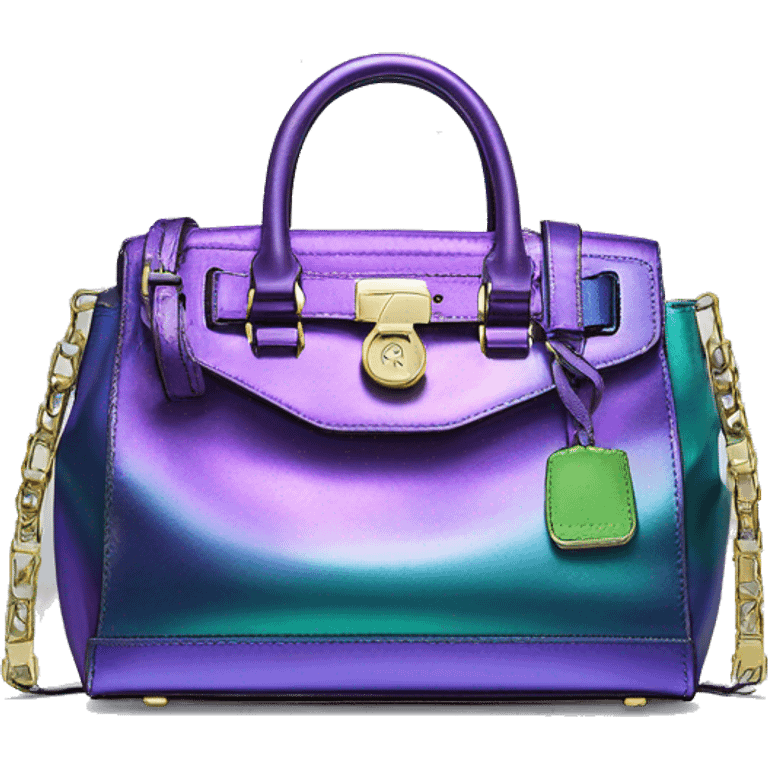 Realistic isolated blue purple and green metallic Michael Kors Satchel purse.  emoji