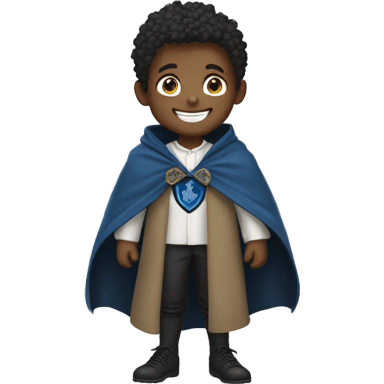 smiling boy in white shirt in a ravenclaw cloak emoji