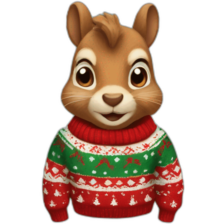 A squirrel in a Christmas sweater emoji