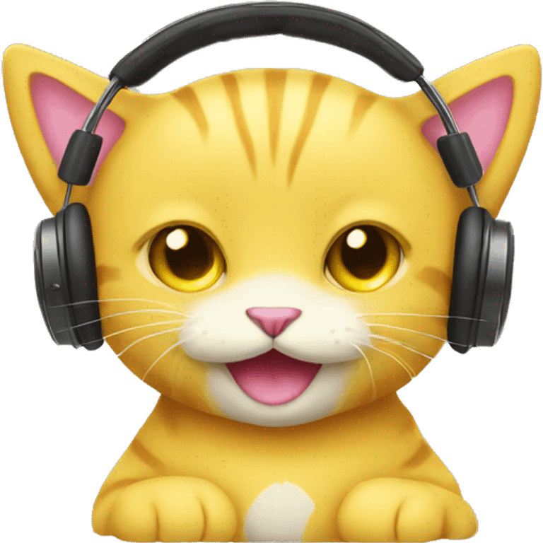 A yellow plush cat wearing headphones emoji