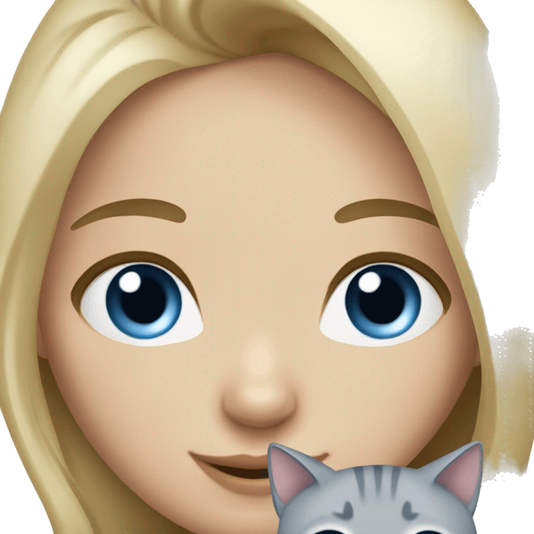 blond hair blue eyes girl with grey cat emoji