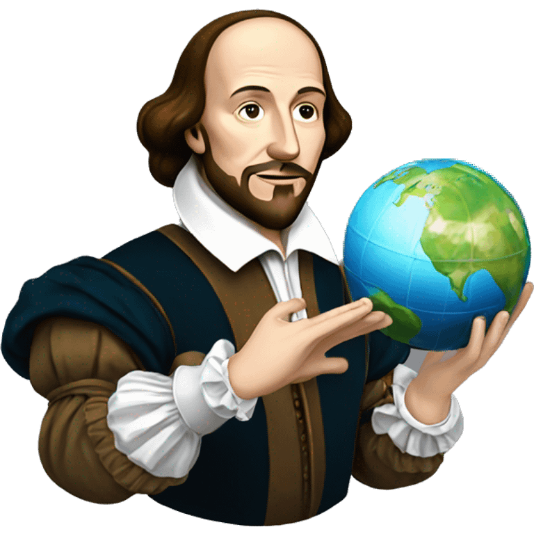 William Shakespeare holds the earth in his hands emoji