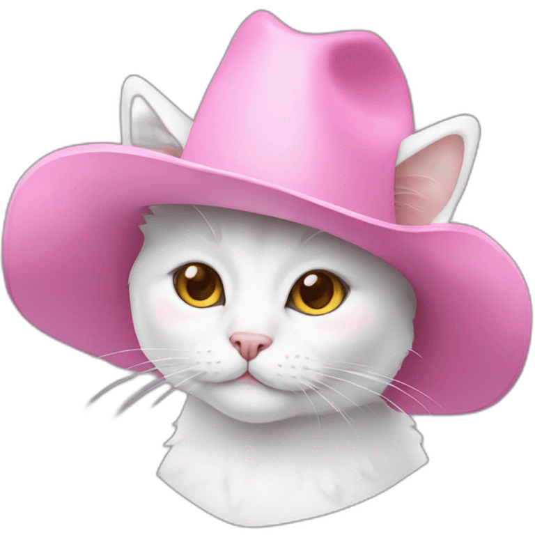 white cat with pink cowboy hat emoji