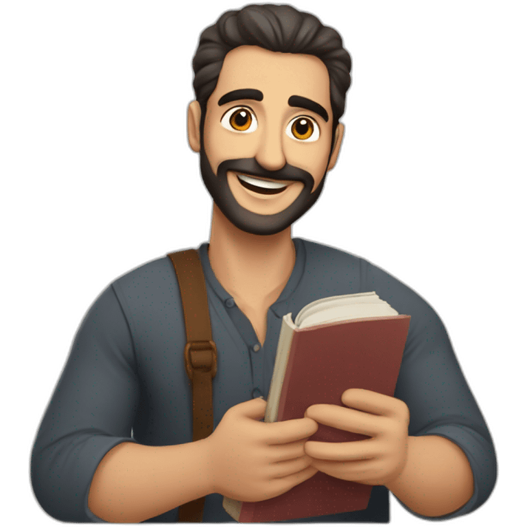 Armenian men reading interesting book and looking at camera and smiling  emoji