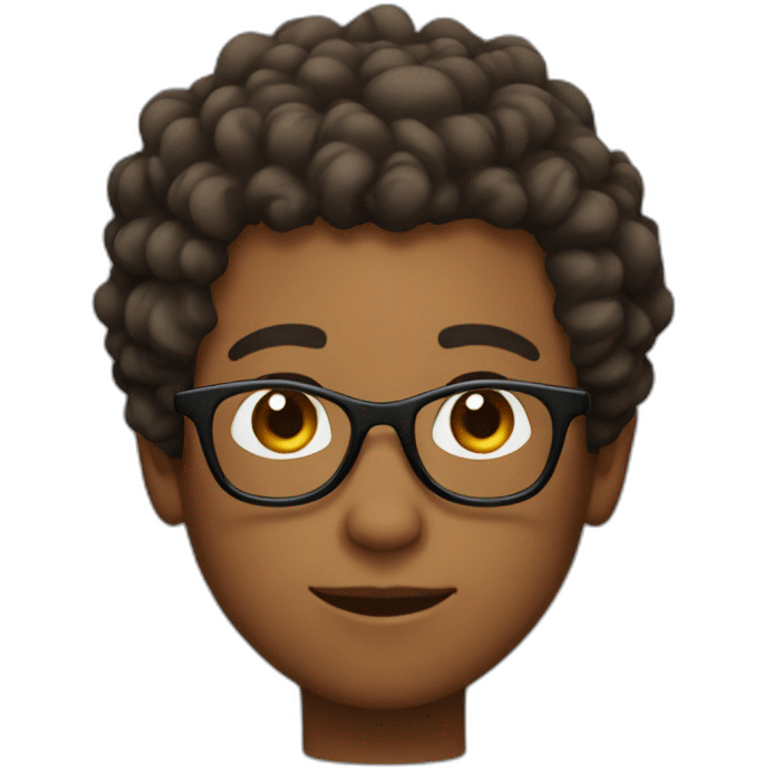 brown skin boy with short curly hair with glasses emoji