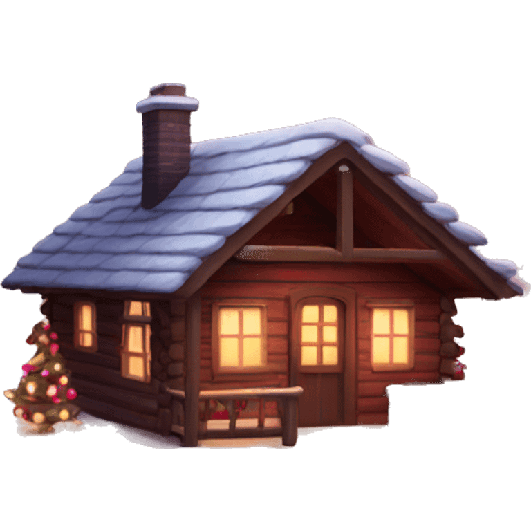 winter cabin with burgundy Christmas lights  emoji