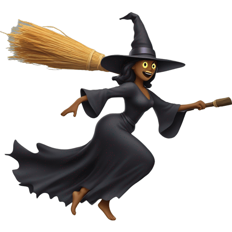 halloween goddess witch sprinting, with a large stride and arms outstretched, broom emoji