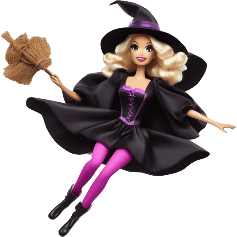 three photogenic silkstone Barbie witches enchanted TV series flying on a broomstick  emoji