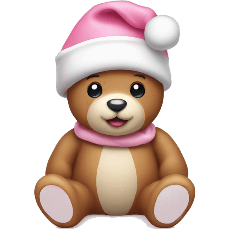 Baby pink teddy with Santa hat emoji