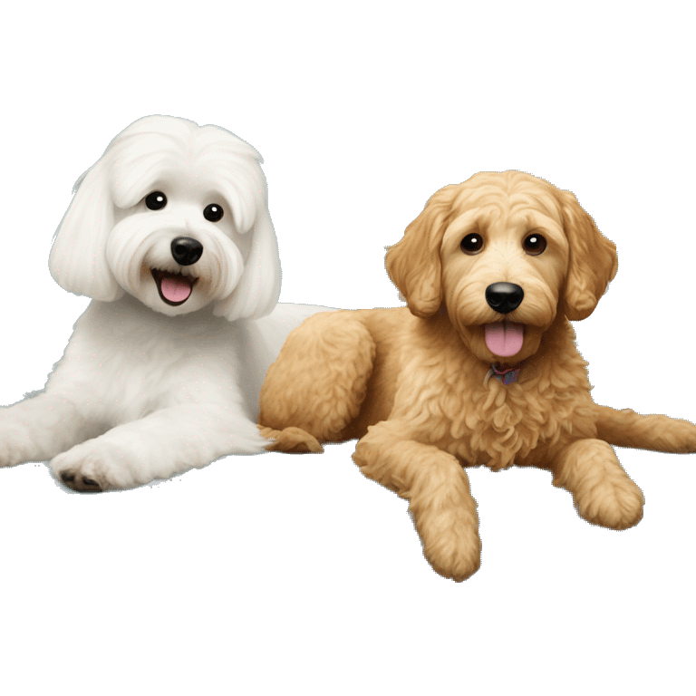 Maltese and goldendoodle on a couch  emoji