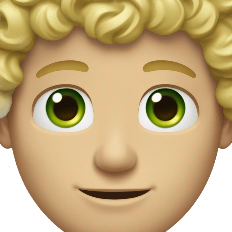 Blonde man with curly hair and green eyes and a square ja emoji