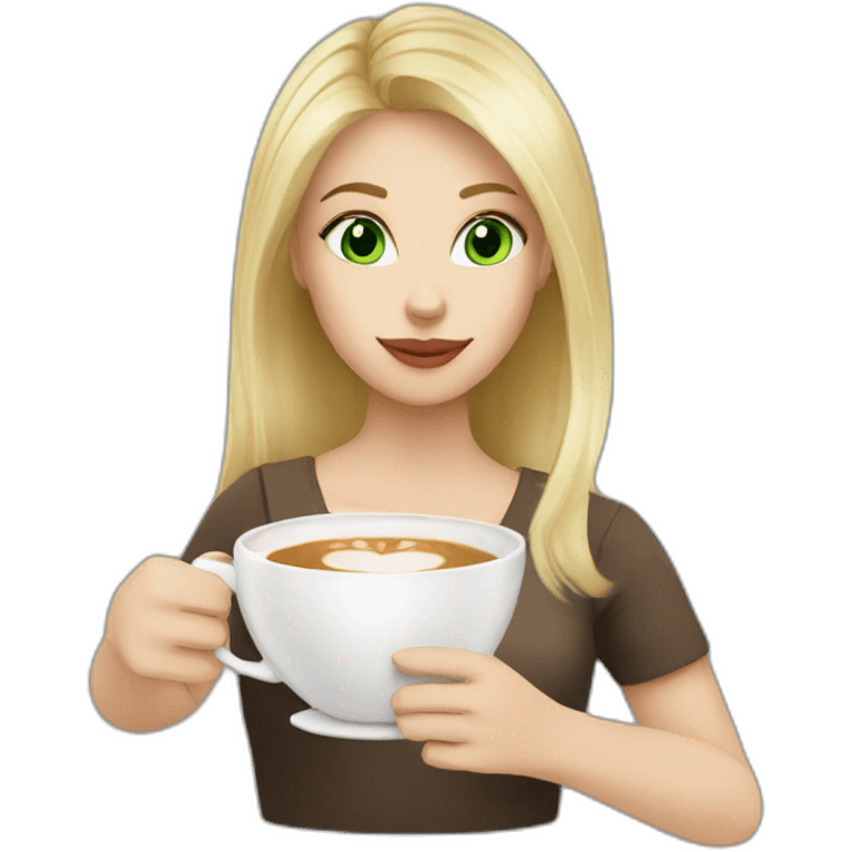 Girl with blonde hair and green eyes drinking cappuccino  emoji