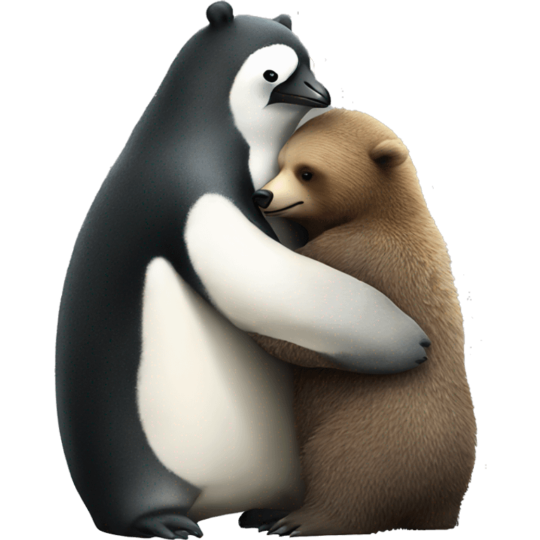 Grizzly bear hugging a penguin emoji