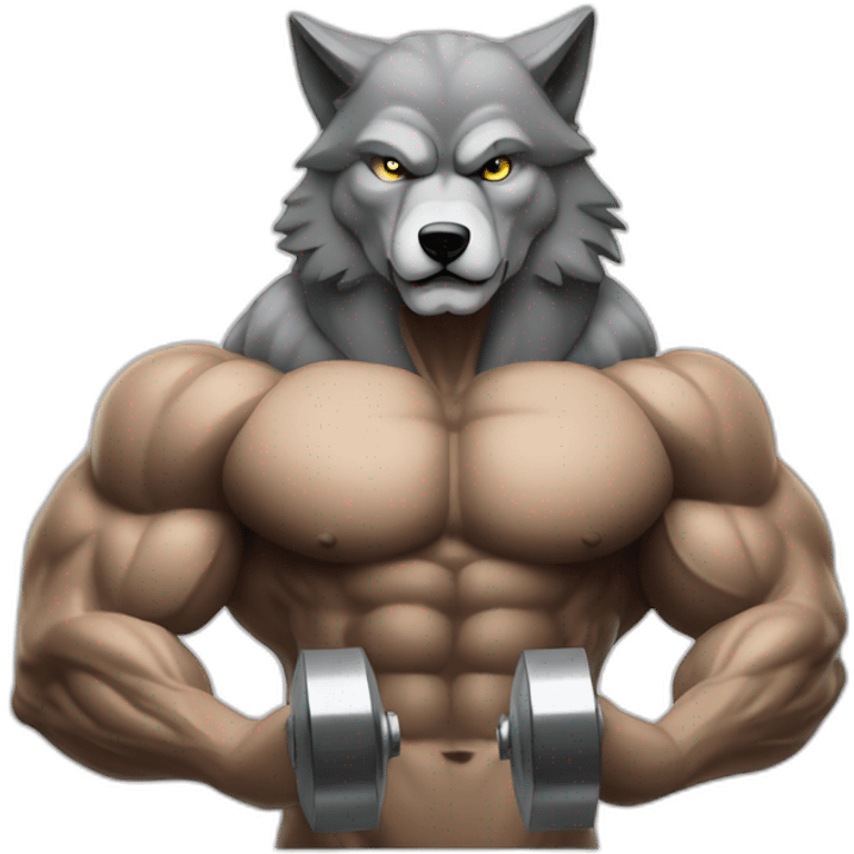 Bodybuilder wolf pumping iron emoji