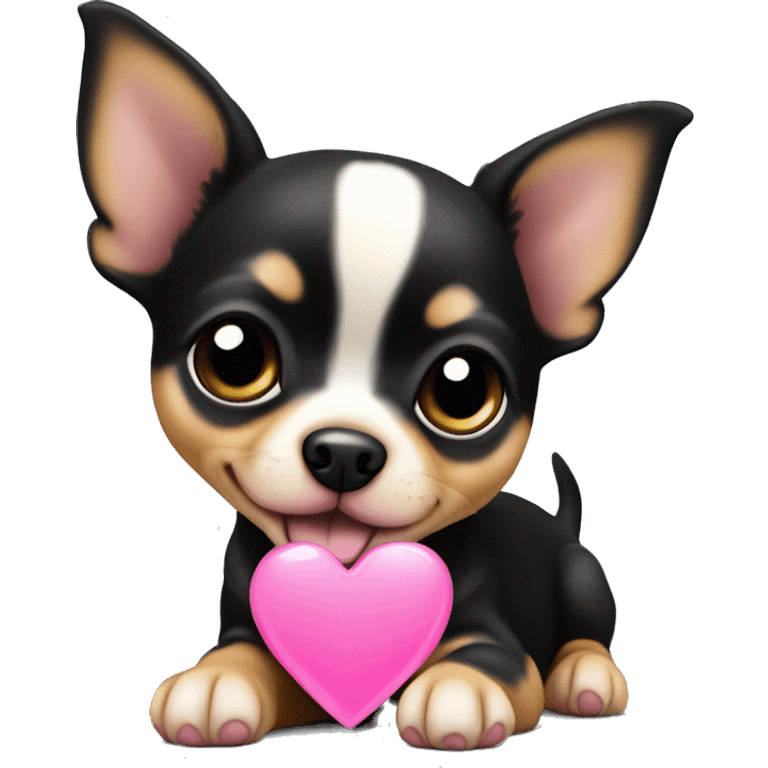 black & tan chihuahua puppy with a pink heart emoji