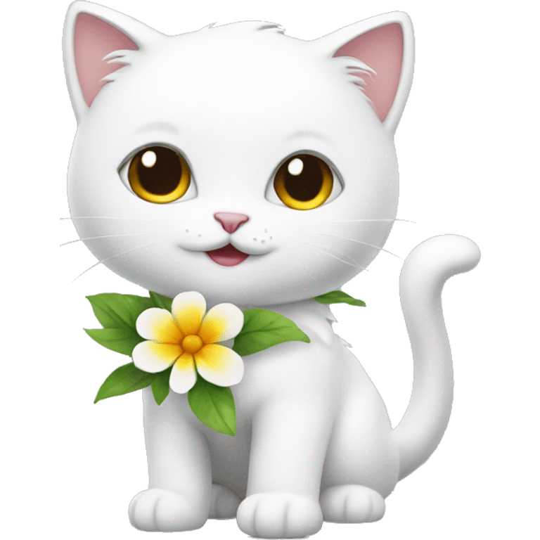 white kitty with flower  emoji