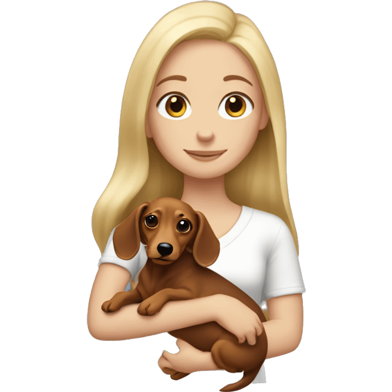 Blonde girl holding a long haired dachshund in arms emoji