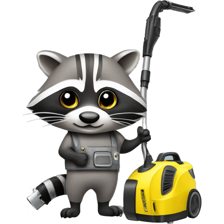 raccoon with a Karcher vacuum cleaner emoji