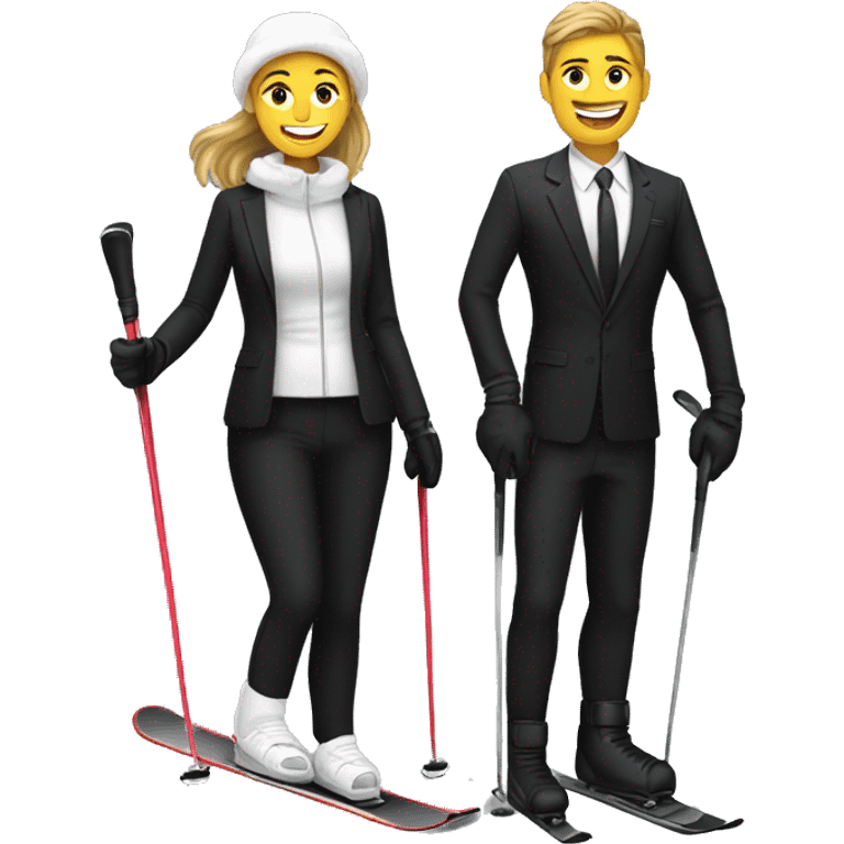 Wife in black suite and in skiis emoji