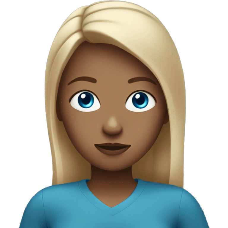 Dark blond girl with blue eyes with a phone in her hand emoji