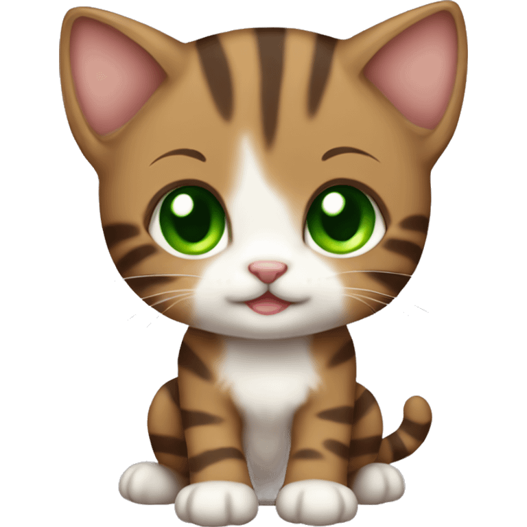 full body extremely cute kawaii brown tabby girl kitten with green eyes emoji