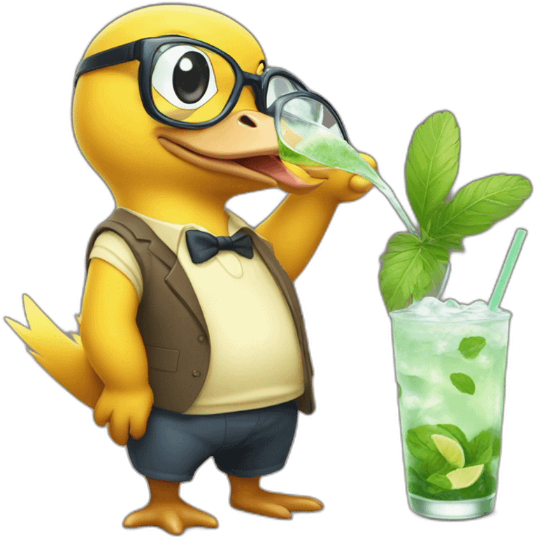 psyduck with glasses drinking mojito emoji