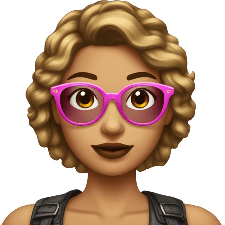 Chica joven de piel muy Clarita con pelo liso corto de color castaño, con gafas redondas con borde dorado. Pecas en las mejillas y labios gorditos color rosa.  emoji