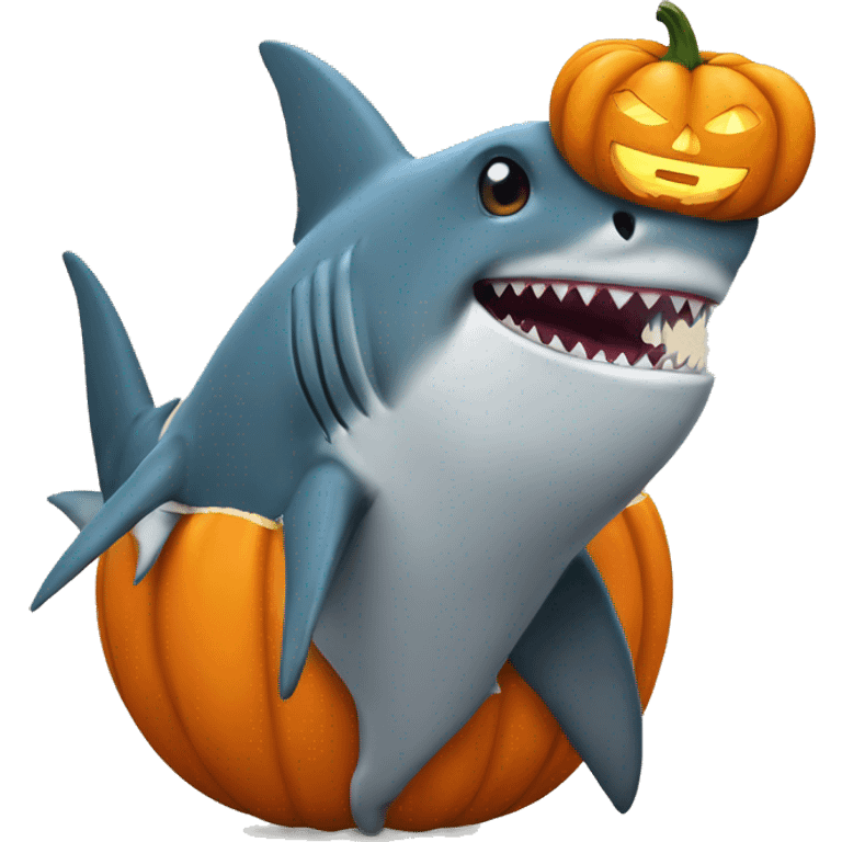 Shark wearing a pumpikin costume emoji