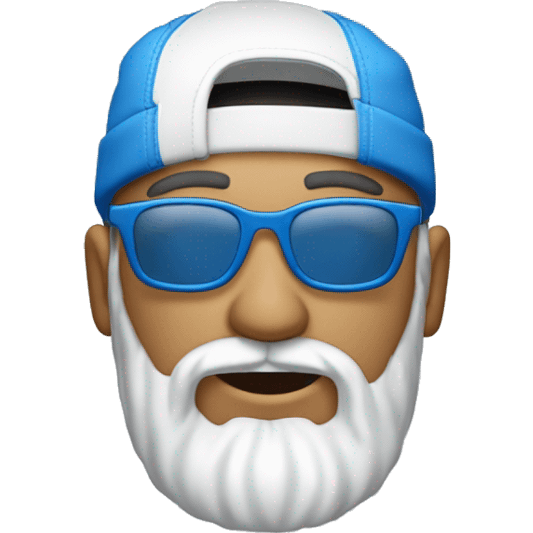 Homme blanc avec une petite barbe naissante portant des lunettes bleues , une casquette jordan bleu , un survêtement bleu emoji