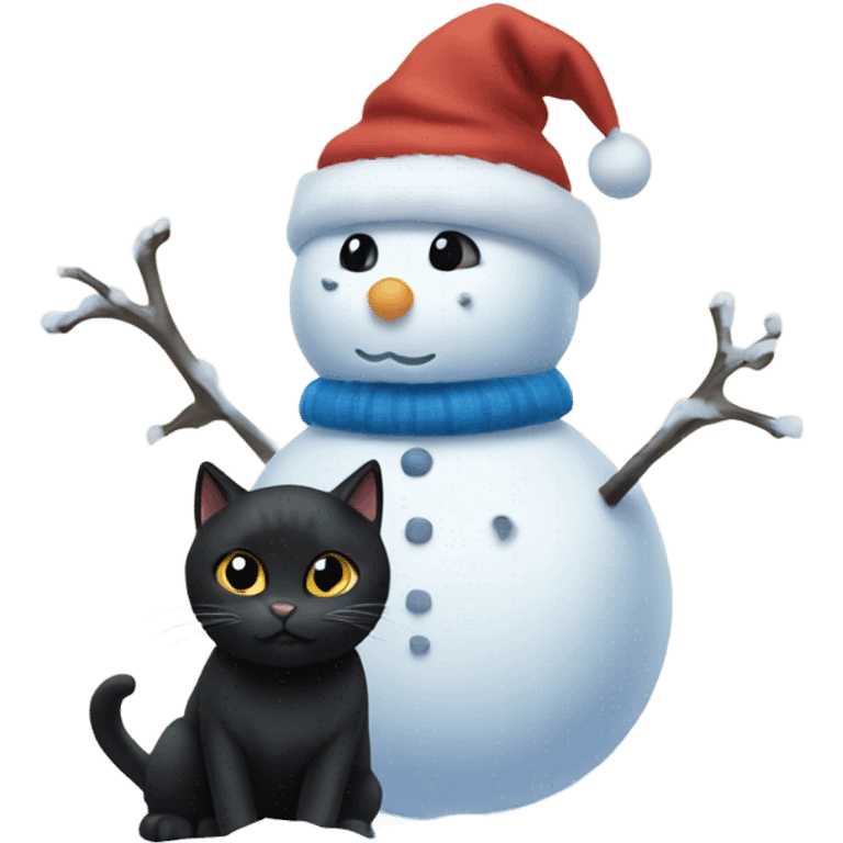 Black cat making a snowman  emoji