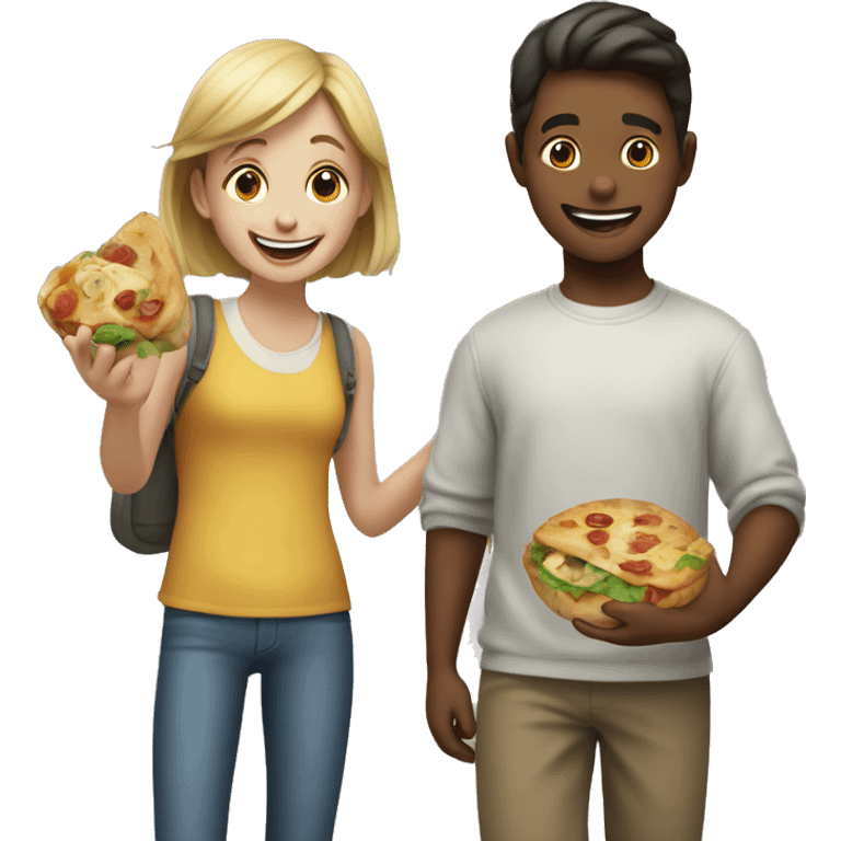 happy boy and girl enjoying food emoji