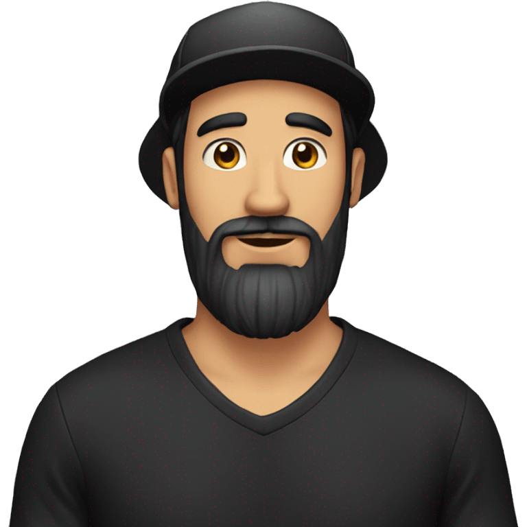 latin man with long beard wearing black cap that says BEARDED VILLAIN emoji