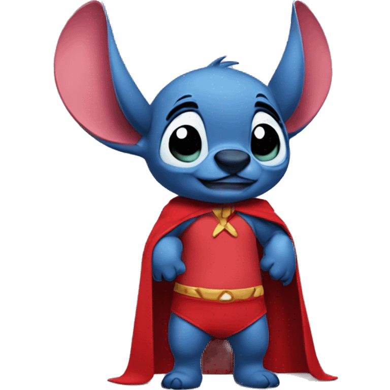 stitch wearing a red cape and bikini on his ears emoji