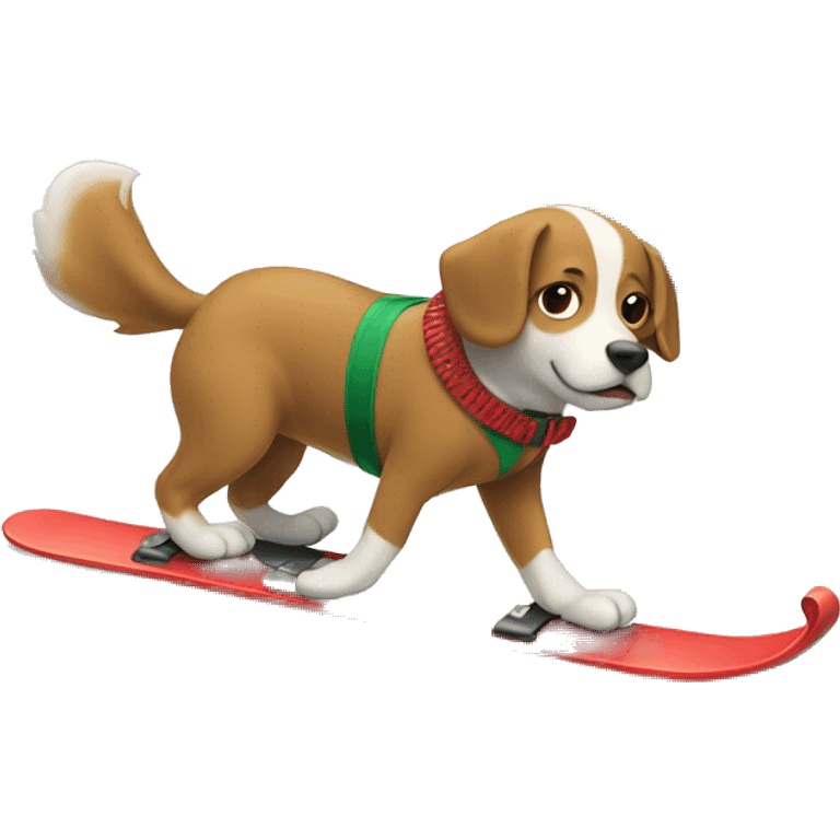 Dog skiing with Christmas tree emoji