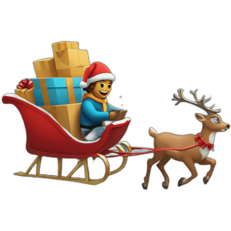 Couriers on sleighs and reindeer deliver orders on New Year's Eve emoji