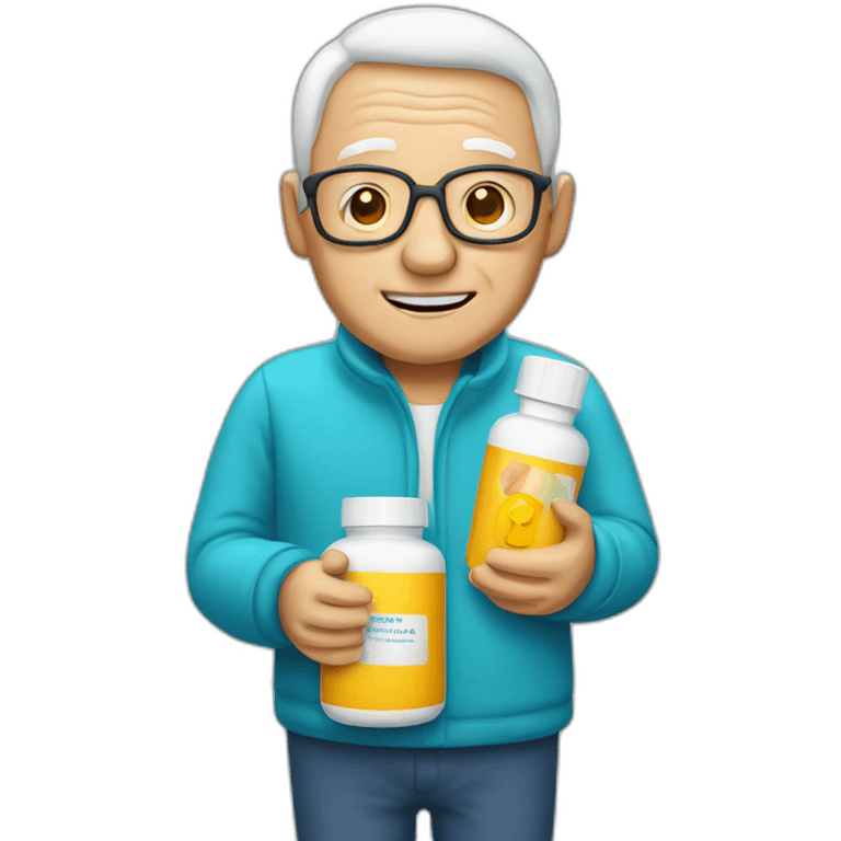 Senior with bottle of pills emoji