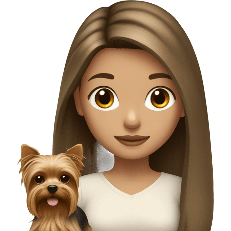 Brunette long hair light tan girl with beige yorkie puppy emoji