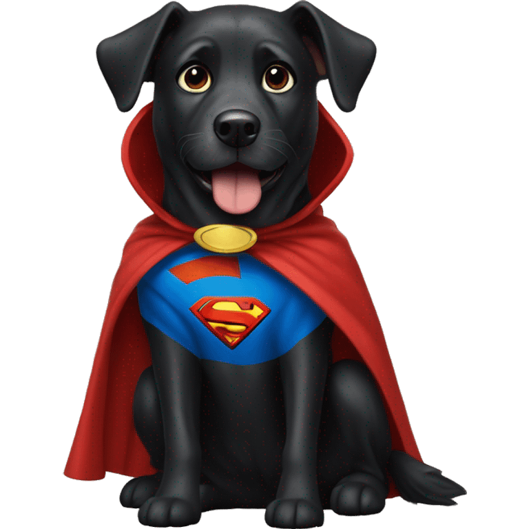 Black dog wearing Superman cape emoji