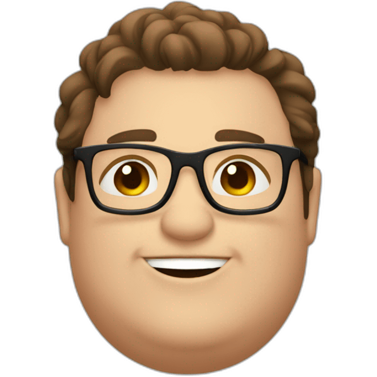 Chubby man with brown hair wearing black glasses smiling and loving me emoji